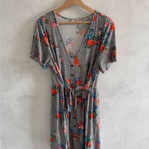 ASOS - Black and Red Floral Checkered Dress - Size 14